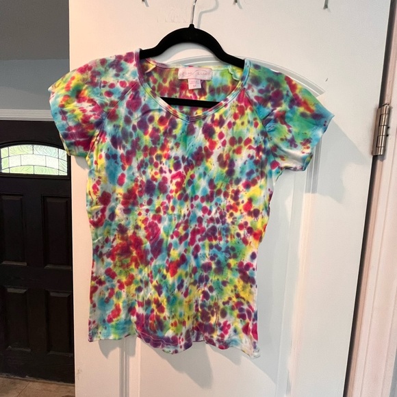 ~Pink Line~ Colorful Tie-Dye T-Shirt - Picture 1 of 5